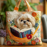Torba pikowana - Shih tzu, książki i kwiaty