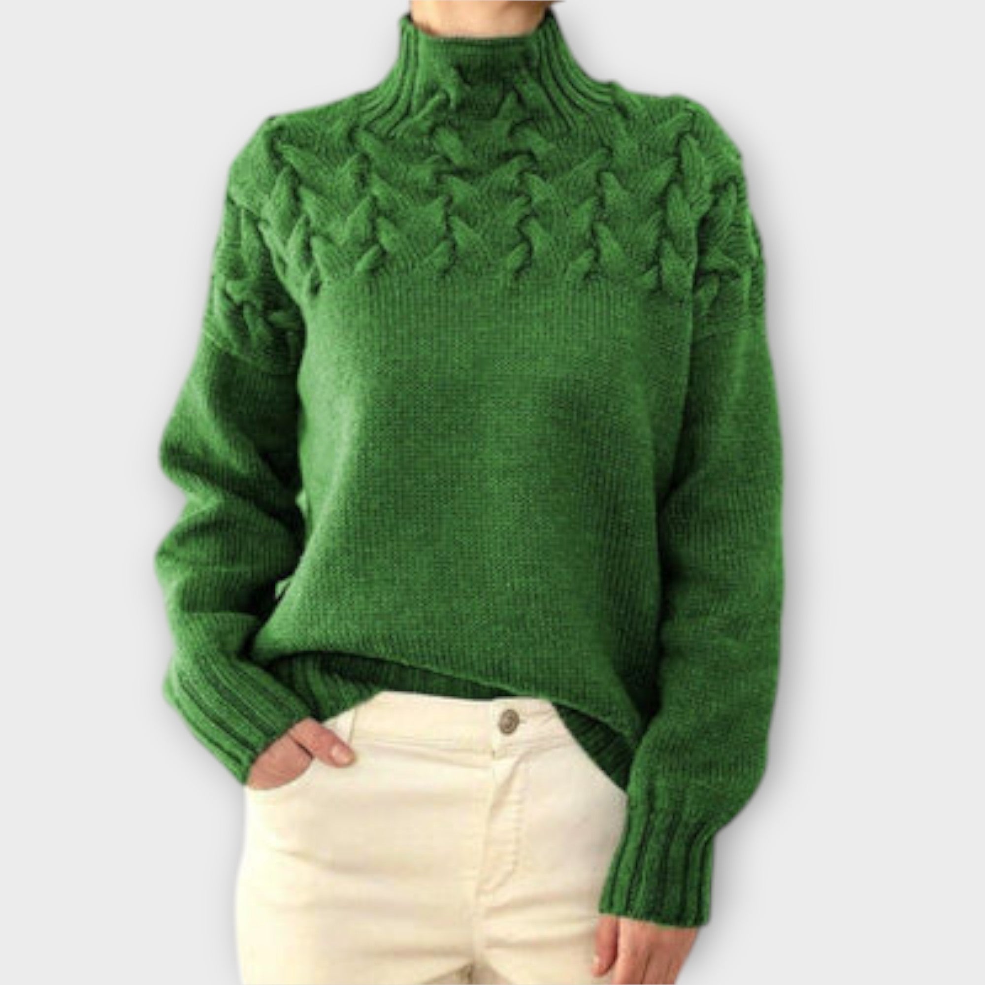 Eva - Damski sweter z detalicznym wzorem warkocza