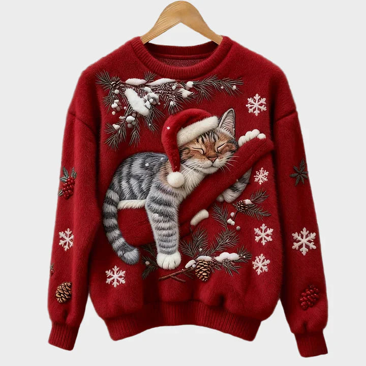 Olivia - Świąteczny kotek sweter z pluszu