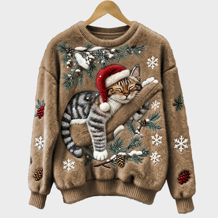 Olivia - Świąteczny kotek sweter z pluszu