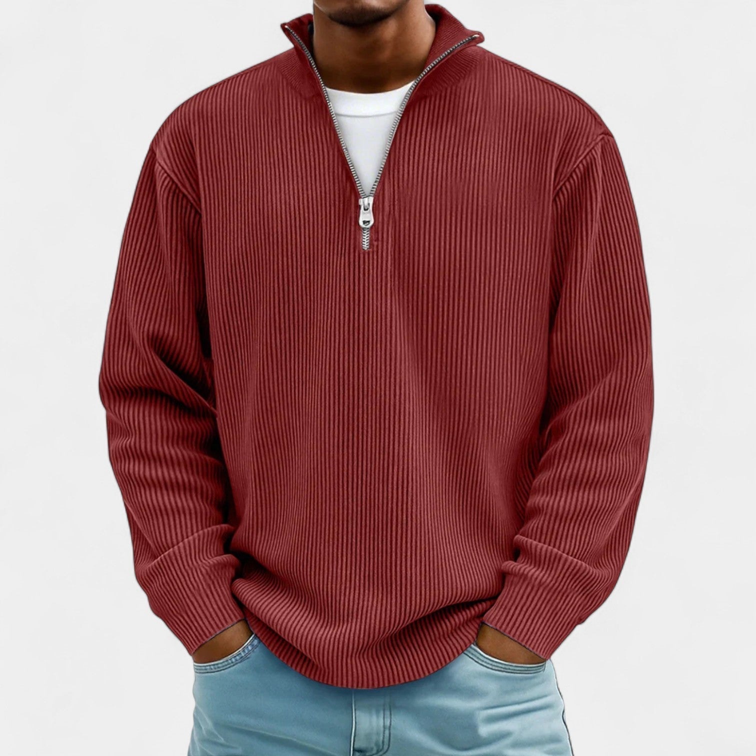Martin – Męski sweter z polo zamkiem