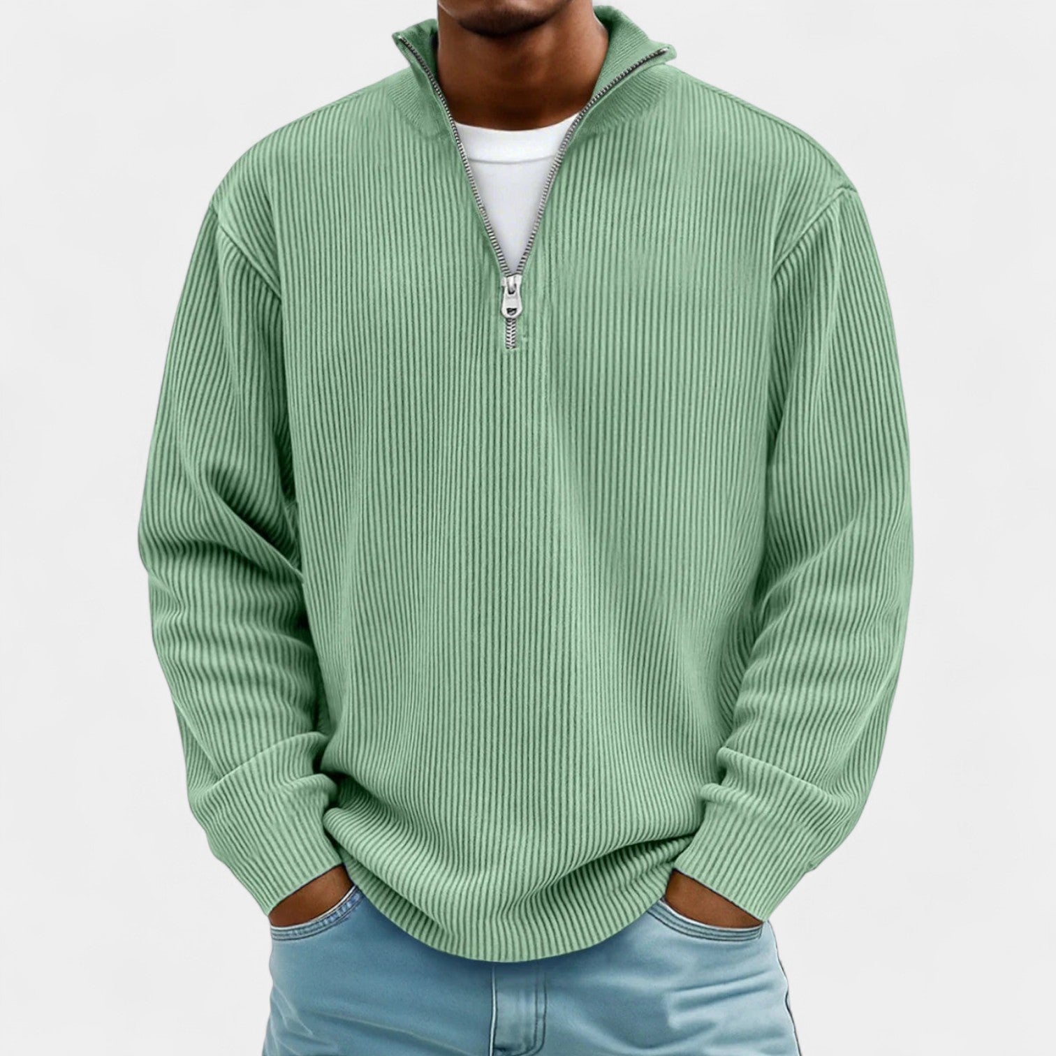 Martin – Męski sweter z polo zamkiem