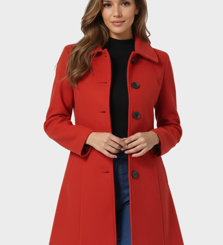 Josephine - Damski zimowy trench coat z jednym guzikiem