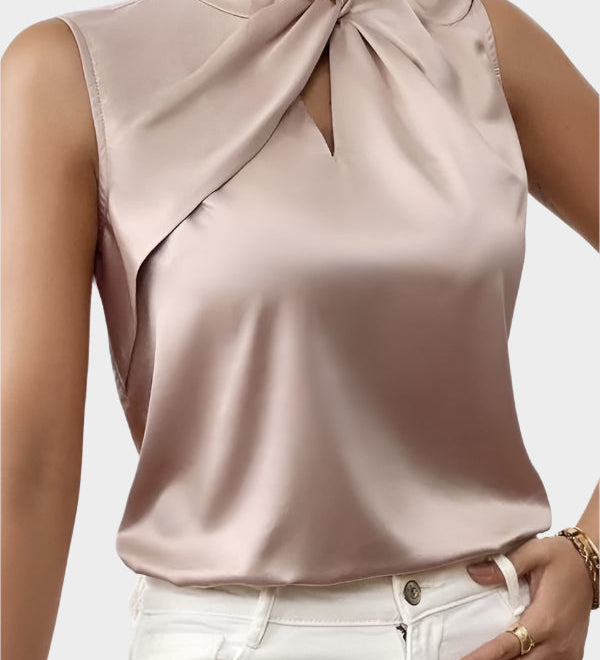 Tereza - Elegancka Satynowa Bluzka Bez Rękawów