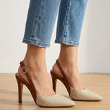 Amélie | Brązowe Sandały Slingback z Kontrastowym Wykończeniem