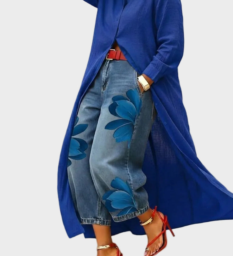 Daniella - Sukienka lniana & Kwiatowy zestaw denim