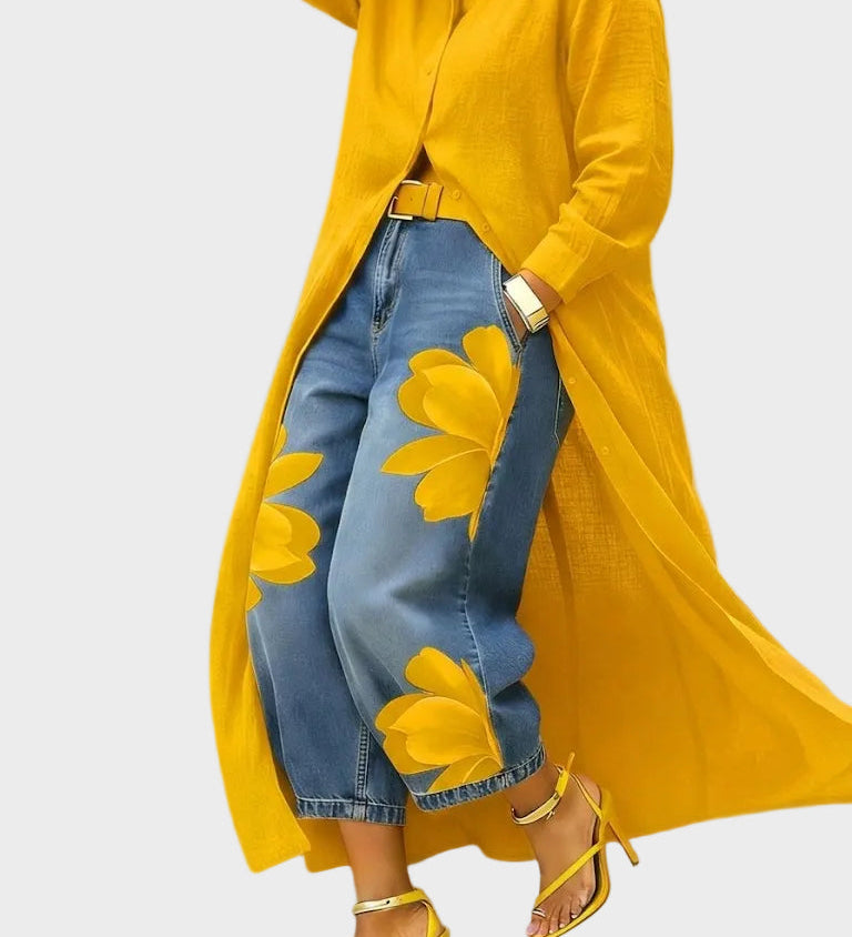 Daniella - Sukienka lniana & Kwiatowy zestaw denim